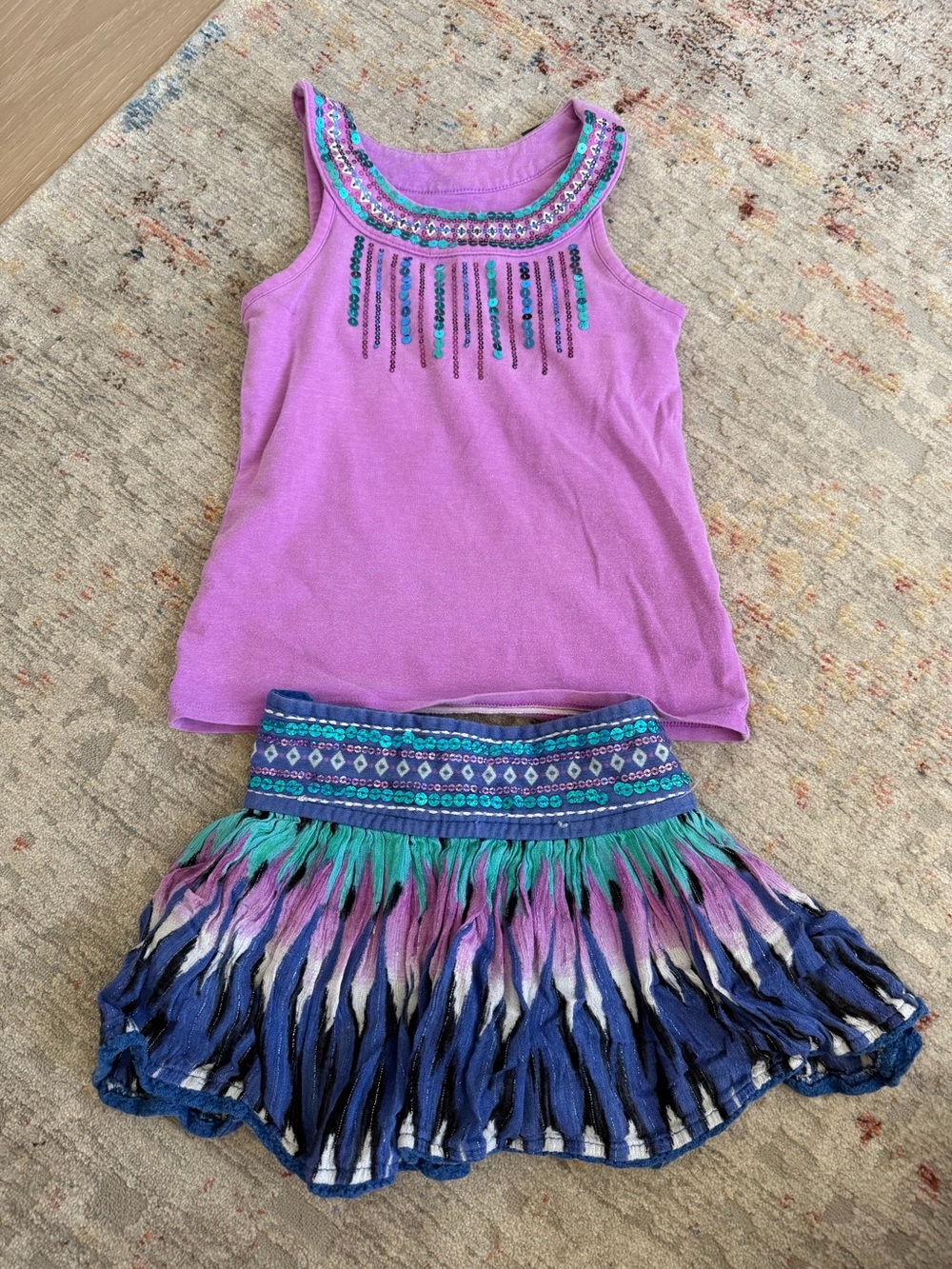 Justice Girls Size 6 Purple Sequin Tank & Printed Skort Set